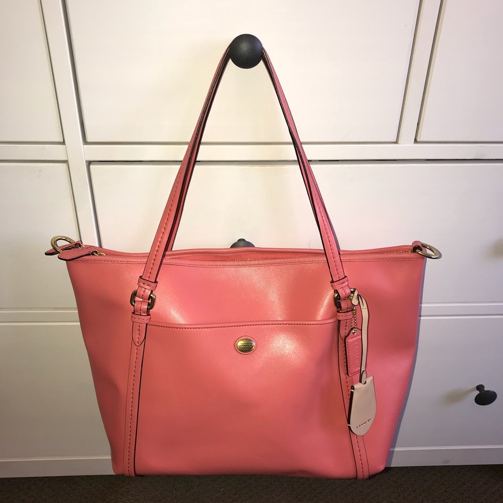 Coach Peach Tote Bag with matching wallet